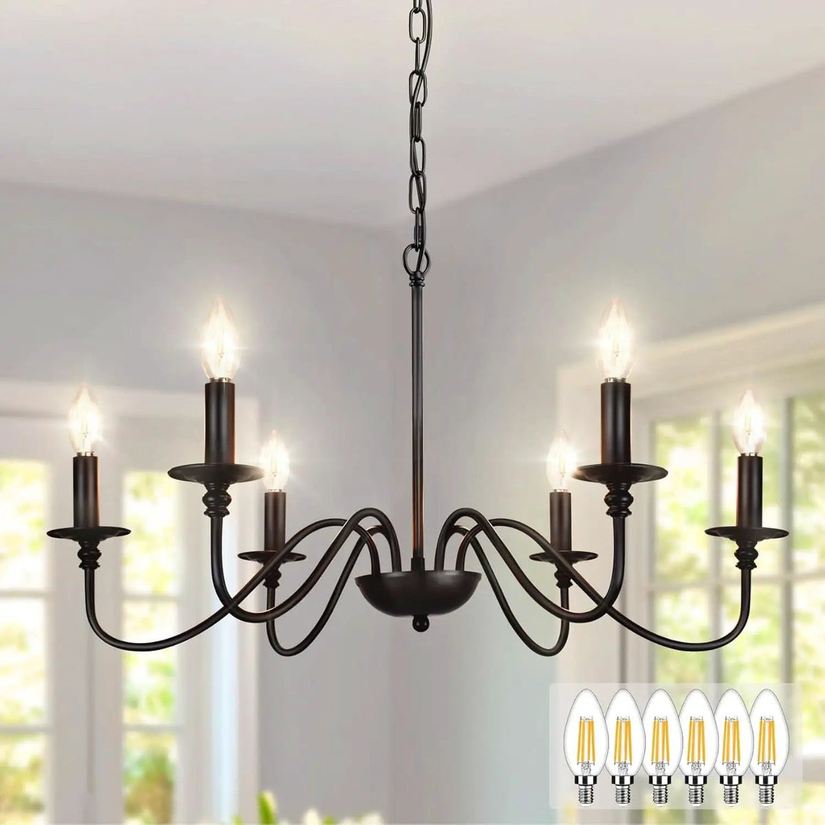 Six Light Black Industrial Farmhouse Chandelier Pendant from PriceLows™