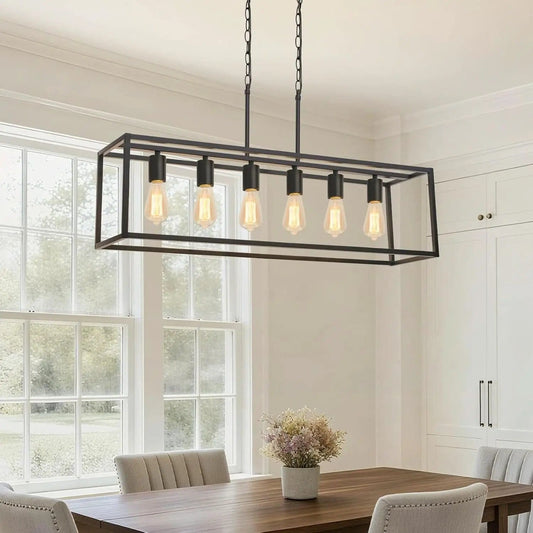 Six Light Black Linear Chandelier With Adjustable Height from PriceLows™