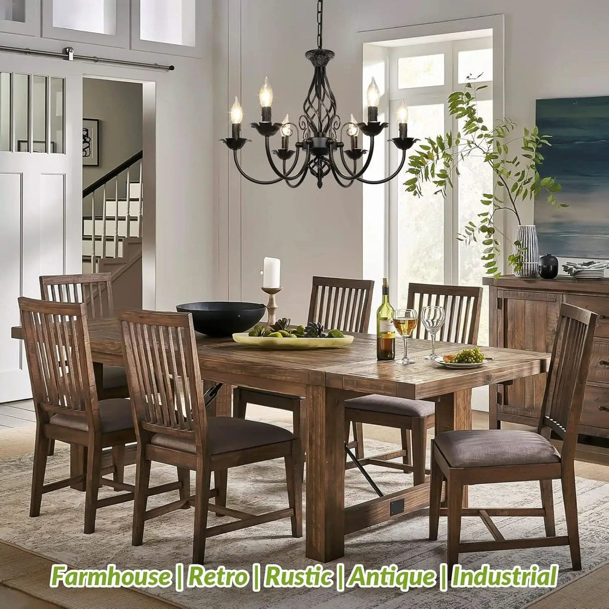 Six Light Matte Black Farmhouse Ceiling Chandelier Fixture from PriceLows™