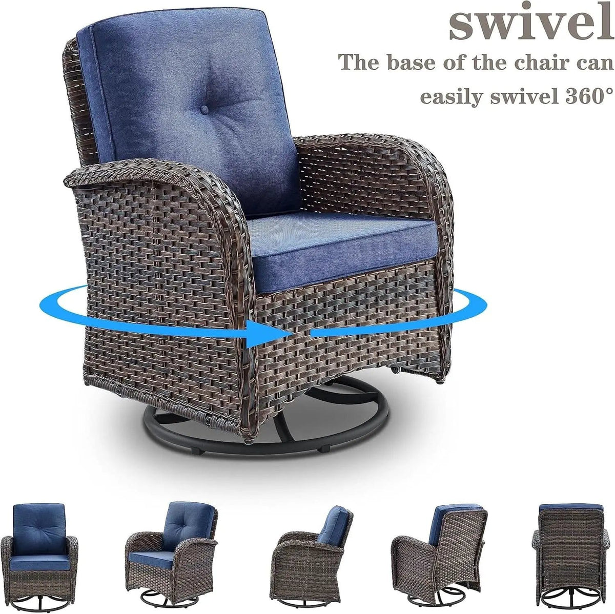 Six Piece Patio Conversation Set Brown Wicker Blue Cushions from PriceLows™