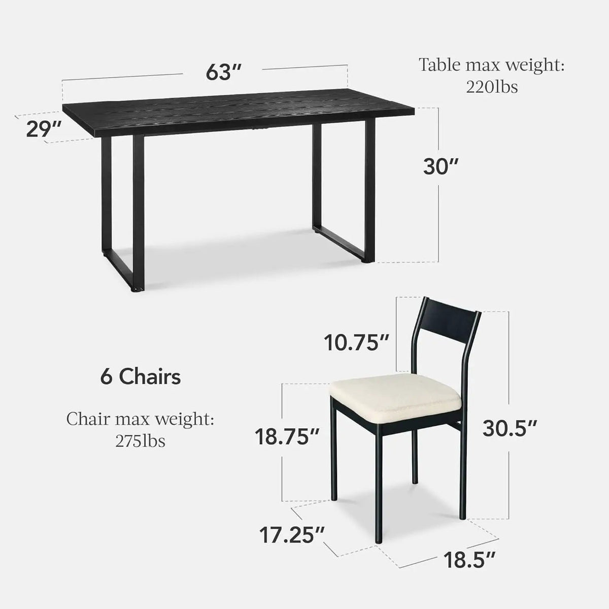 Six Seat Contemporary Dining Set Black Upholstered from PriceLows™