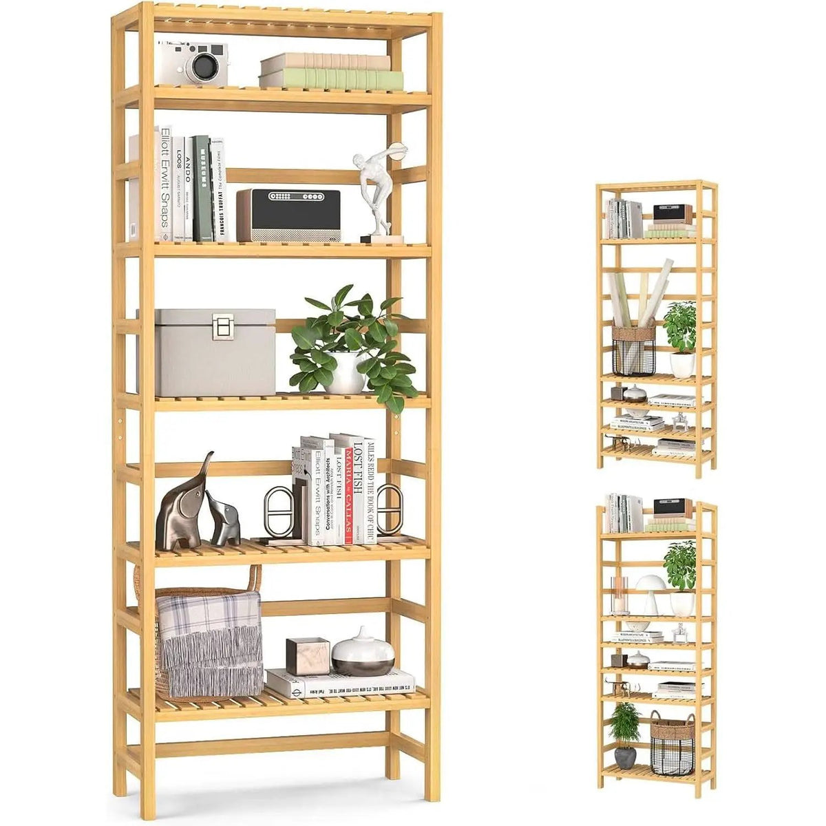 Six Tier Adjustable Bamboo Bookshelf Tall 63 Inch Natural from PriceLows™
