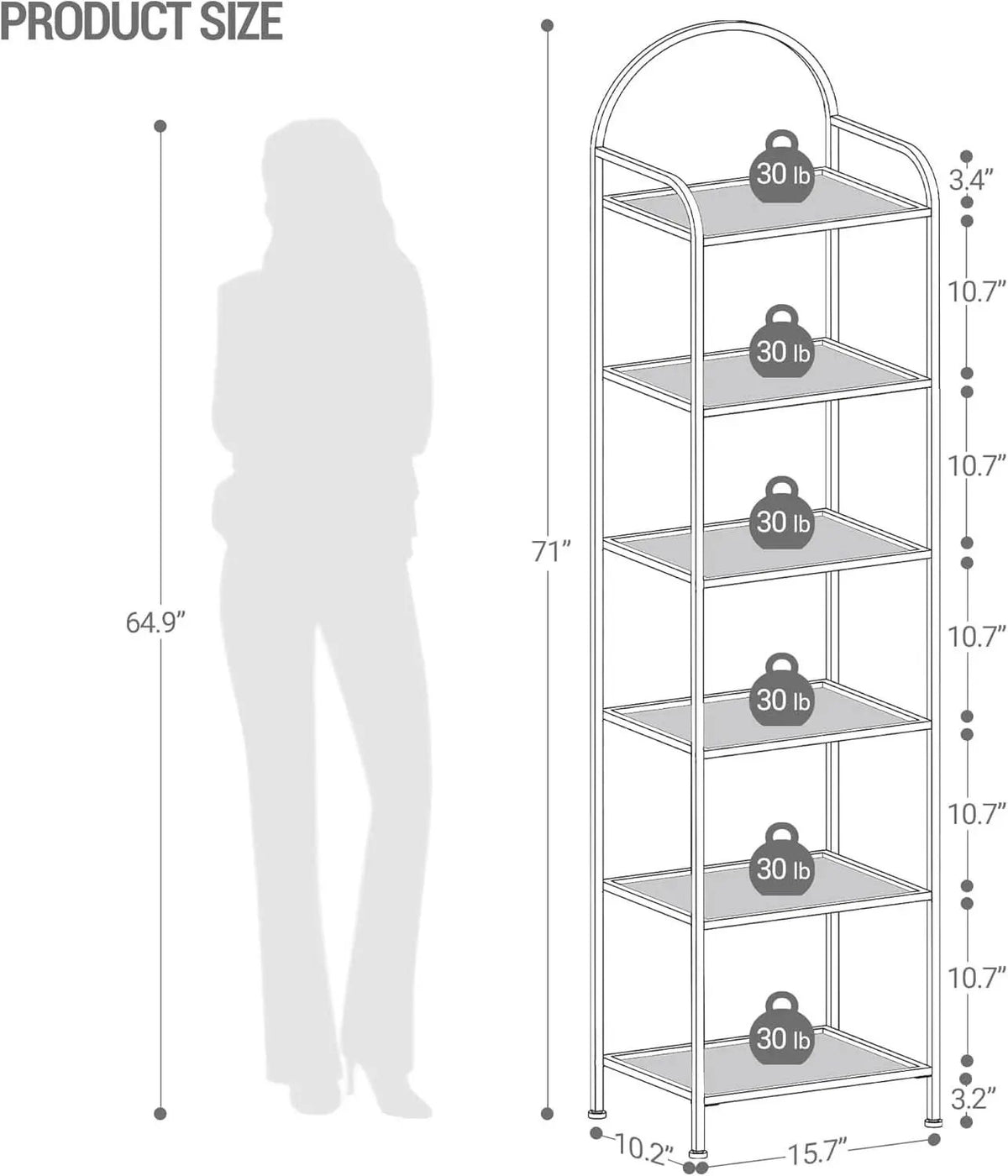 Six Tier Bookcase With Tempered Glass Shelves Home Office from PriceLows™