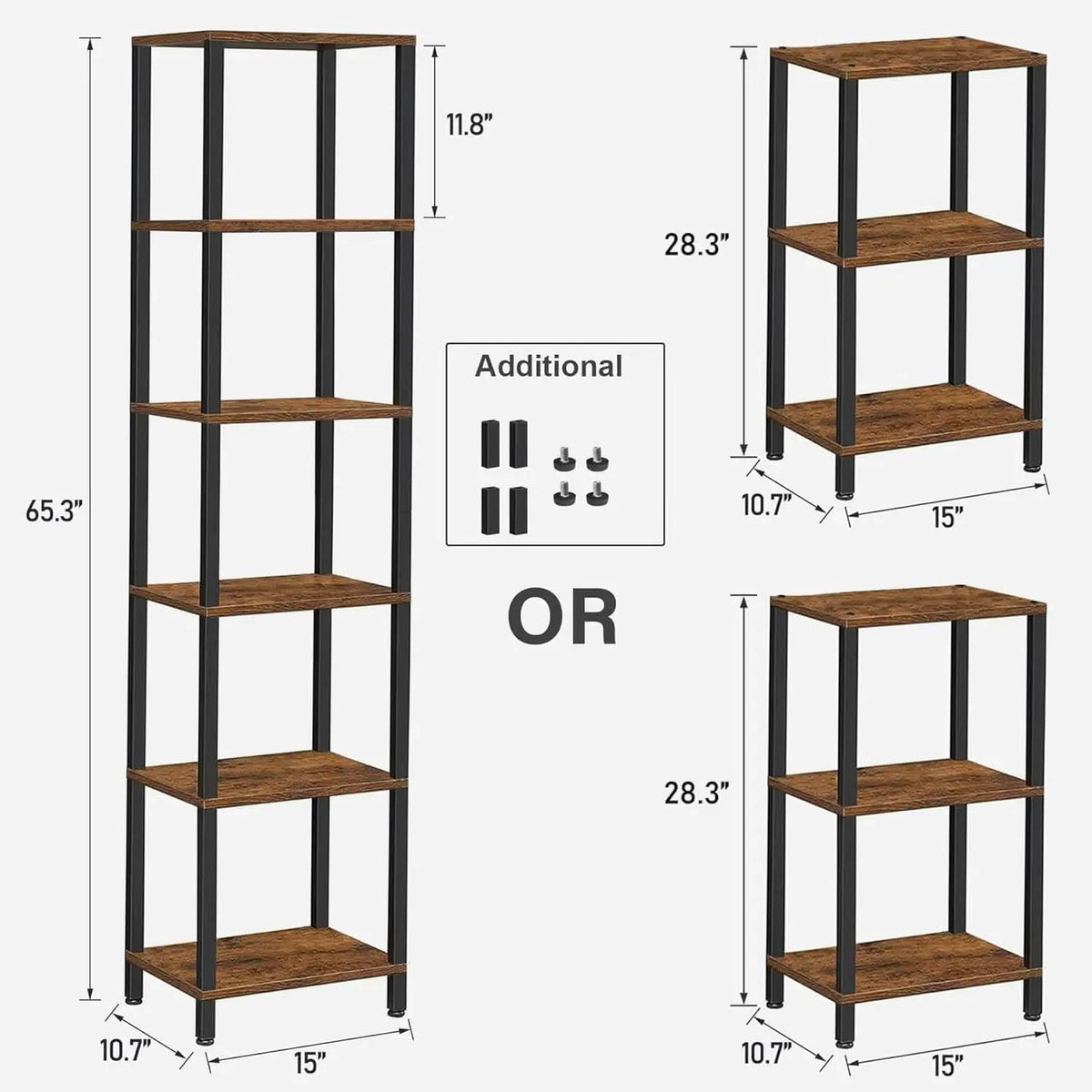 Six Tier Tall Bookshelf Narrow Rustic Brown Bookcase from PriceLows™