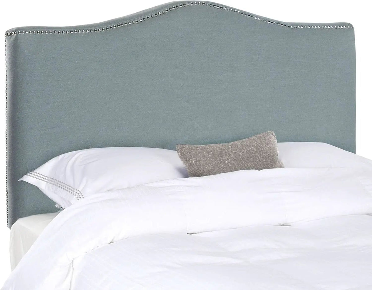 Sky Blue Upholstered Camelback Headboard With Silver Nailhead from PriceLows™