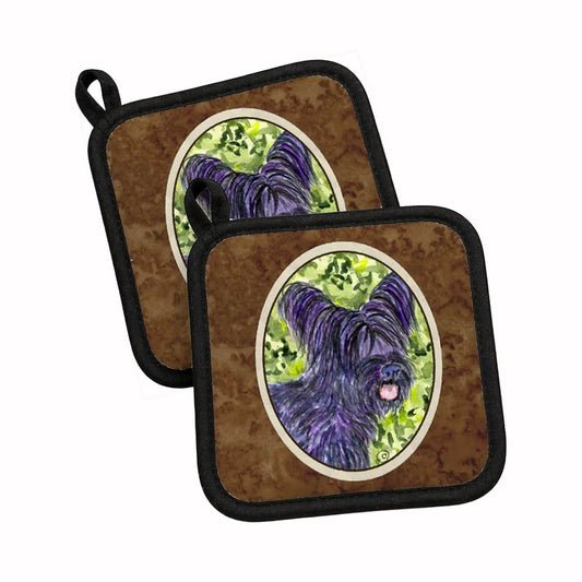 Pot Holder Set of 2 | Heat Resistant Quilted Hot Pads | 7.5 x 7.5 Inch | Skye Terrier