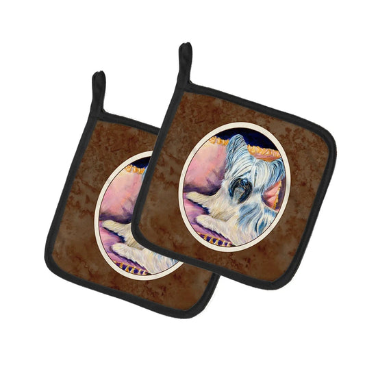Pot Holder Set of 2 | Heat Resistant Quilted Hot Pads | 7.5 x 7.5 Inch | Skye Terrier (Style 4)