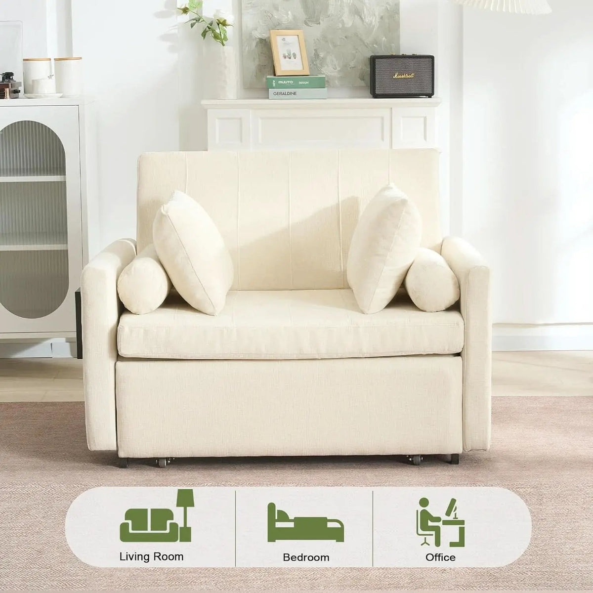 Oversize 45 Inch Sleeper Chair Bed With Wing Table Beige from PriceLows™