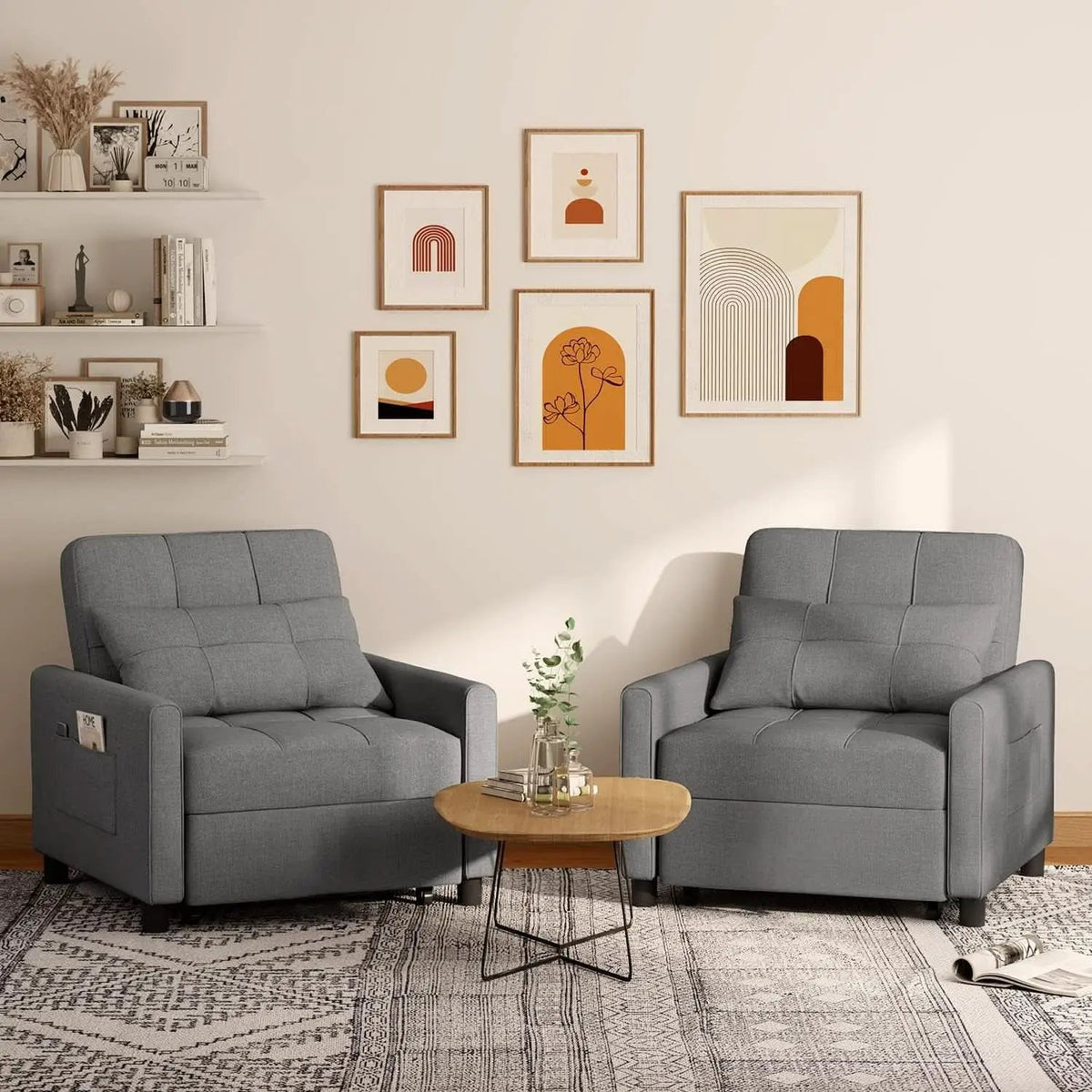 Dark Gray Sleeper Chair Bed Three In One Convertible Modern Linen Fabric Sofa from PriceLows™