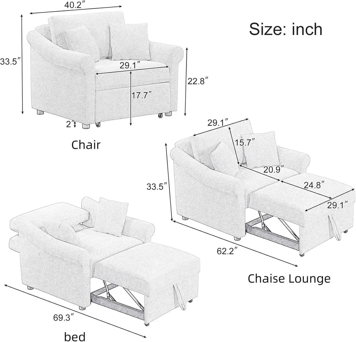 Chenille Convertible Sleeper Chair With Backrest Beige from PriceLows™