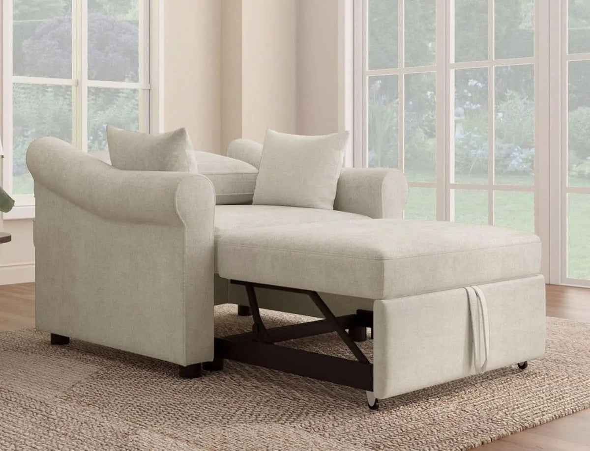 Chenille Convertible Sleeper Chair With Backrest Beige from PriceLows™