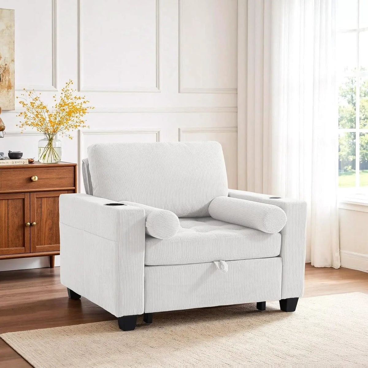 Beige Adjustable Sleeper Chair Sofa Bed Upholstered from PriceLows™