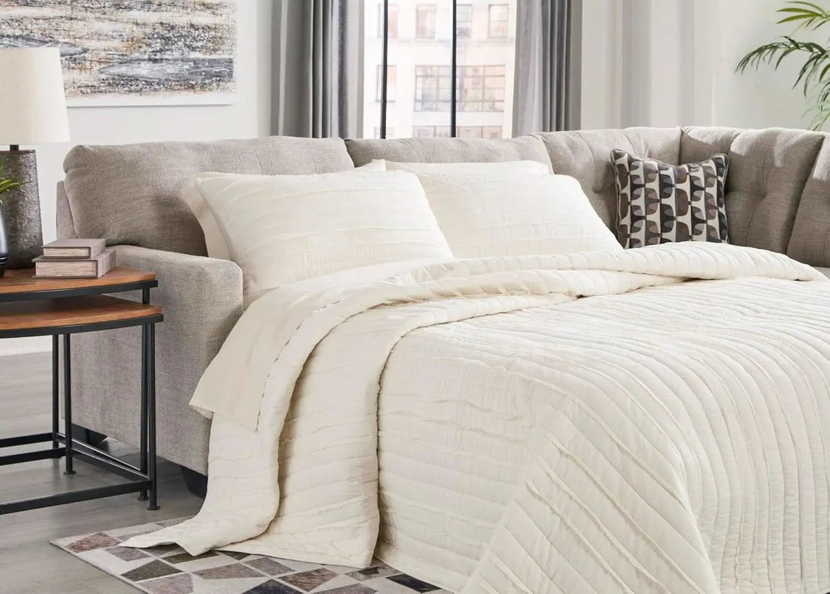 Beige Sleeper Sectional Featuring Chaise Memory Foam from PriceLows™