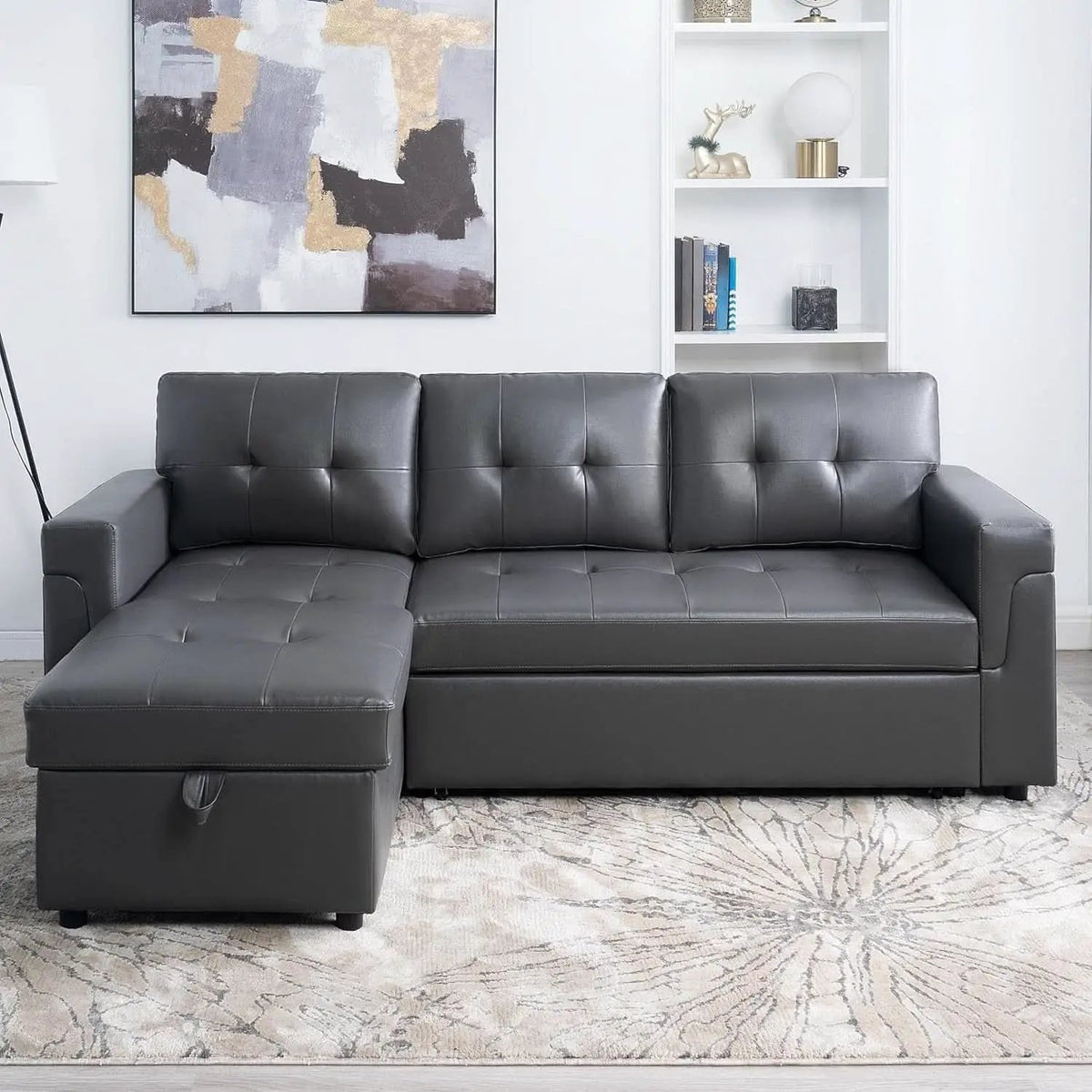 Sleeper Sectional Sofa With Convertible Bed In Dark Gray from PriceLows™