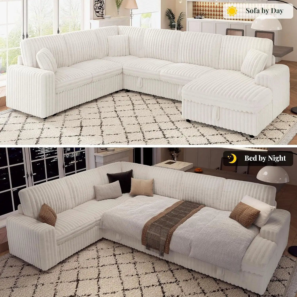 One Hundred Thirty Inch Sleeper Sofa With White Faux Fur from PriceLows™