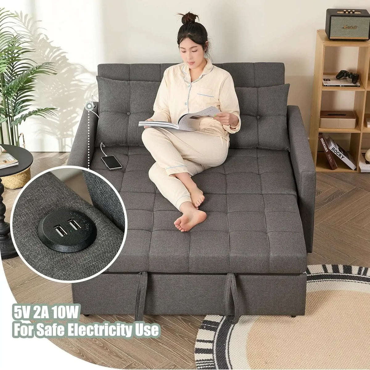 52Inch Sleeper Sofa With Pullout Bed Gray Fabric Upholstery from PriceLows™