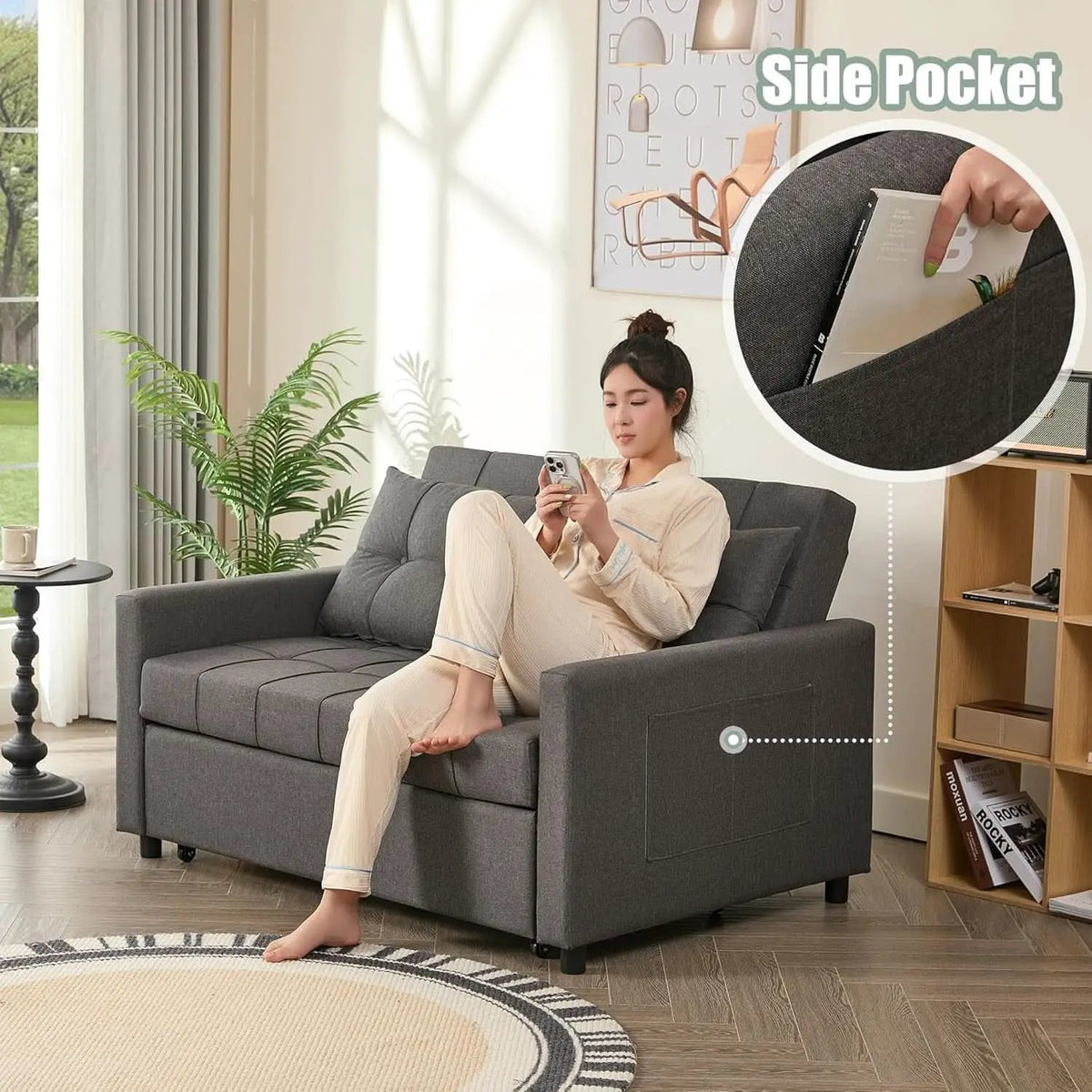52Inch Sleeper Sofa With Pullout Bed Gray Fabric Upholstery from PriceLows™