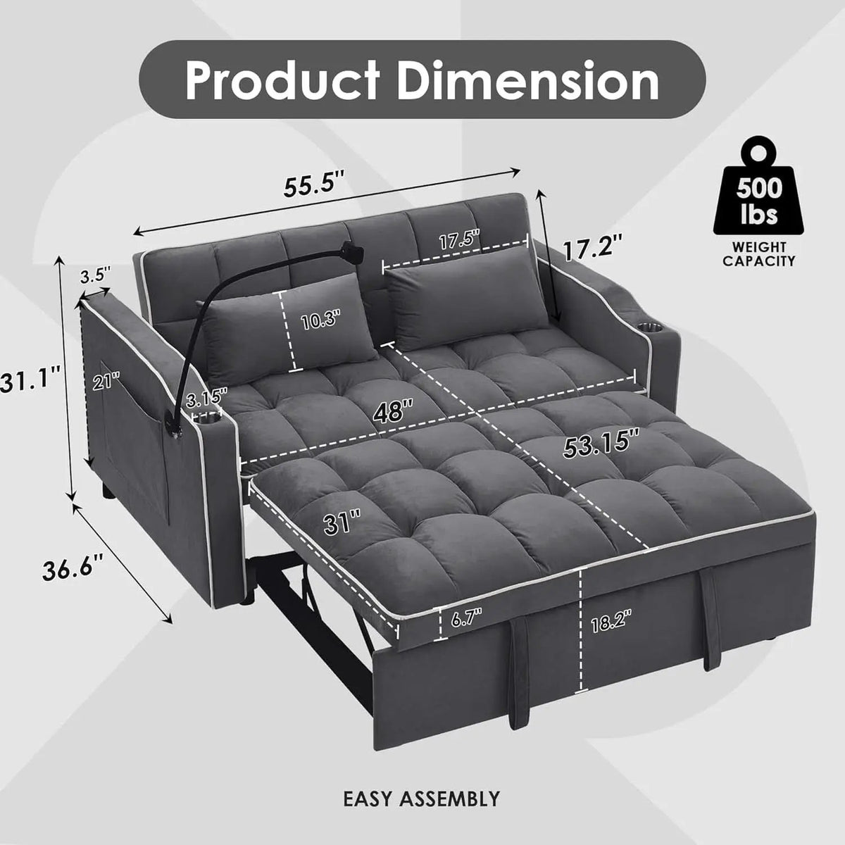 Velvet Charcoal Gray Adjustable Convertible Sleeper Sofa from PriceLows™