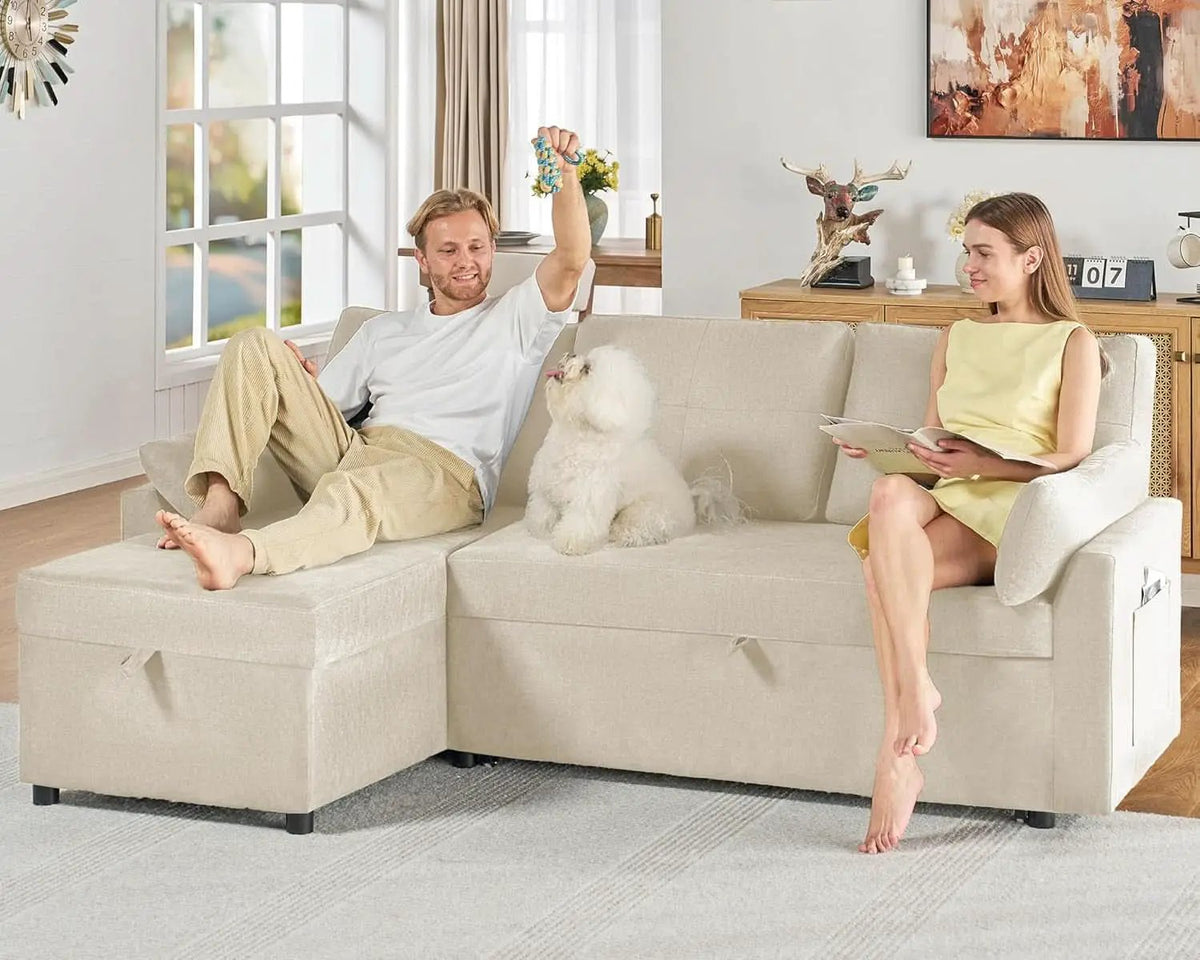 Linen Beige Multifunctional Sleeper Sofa With Storage from PriceLows™