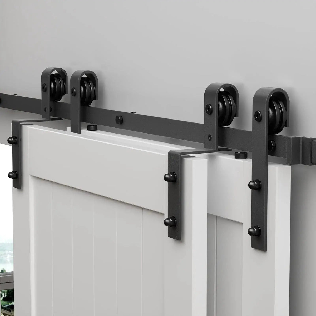 Bypass Sliding Barn Door Hardware Kit Basic J Pulley (No Door) from PriceLows™