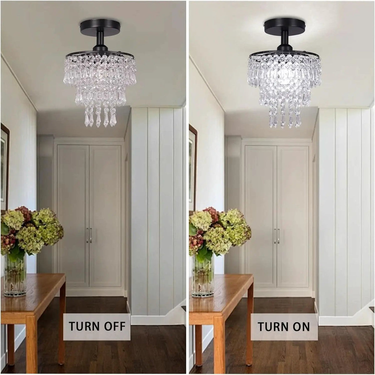 Small Black Crystal Chandelier Flush Mount With Raindrops from PriceLows™