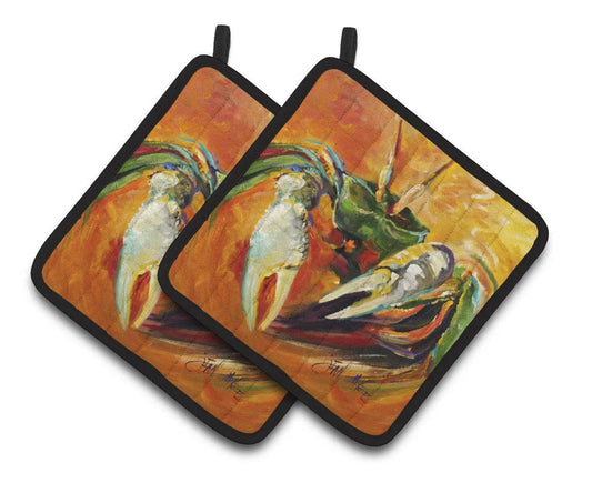 Pot Holder Set of 2 | Heat Resistant Quilted Hot Pads | 7.5 x 7.5 Inch | Small Orange Crab