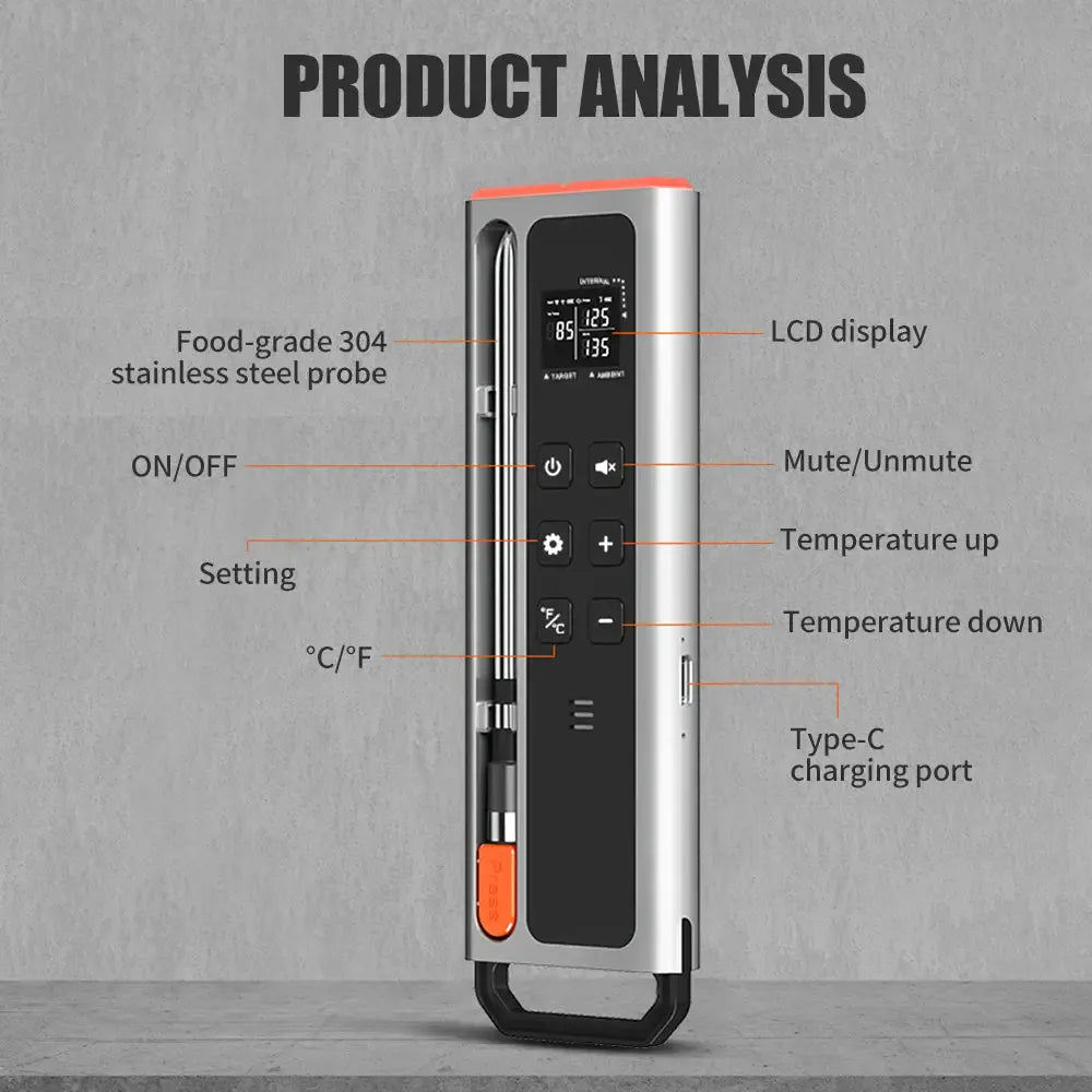 Smart Bluetooth wireless digital meat thermometer, barbecue grill, range hood, air fryer - kitchen cooking food, beef barbecue t from PriceLows™