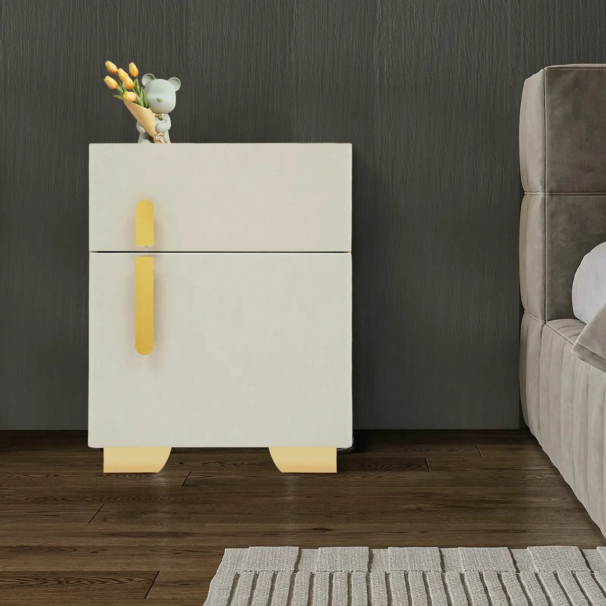 Smart Nightstand w/ Drawer & Safe Wireless Charging Nightstand Solid Wood Night Stand w/ 2 Drawers LED Bedside Tables for Bedroo from PriceLows™