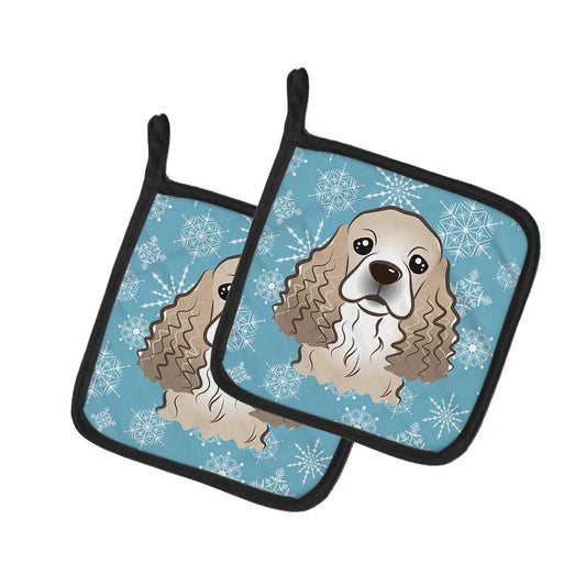 Pot Holder Set of 2 | Heat Resistant Quilted Hot Pads | 7.5 x 7.5 Inch | Snowflake Cocker Spaniel