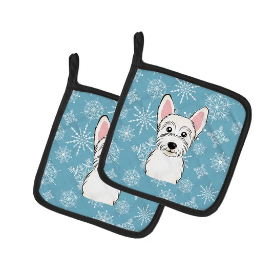 Pot Holder Set of 2 | Heat Resistant Quilted Hot Pads | 7.5 x 7.5 Inch | Snowflake Westie