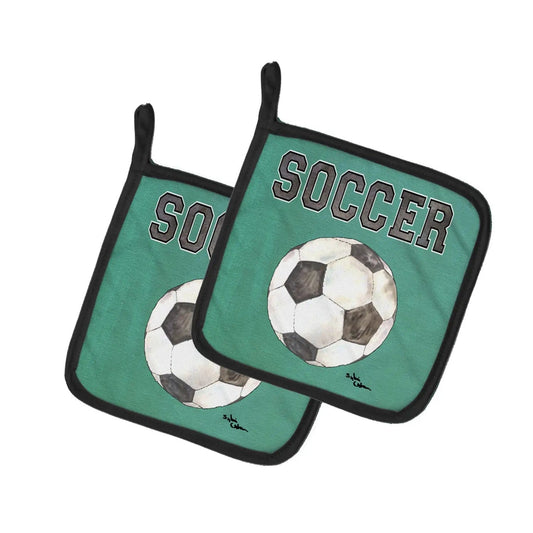 Pot Holder Set of 2 | Heat Resistant Quilted Hot Pads | 7.5 x 7.5 Inch | Soccer