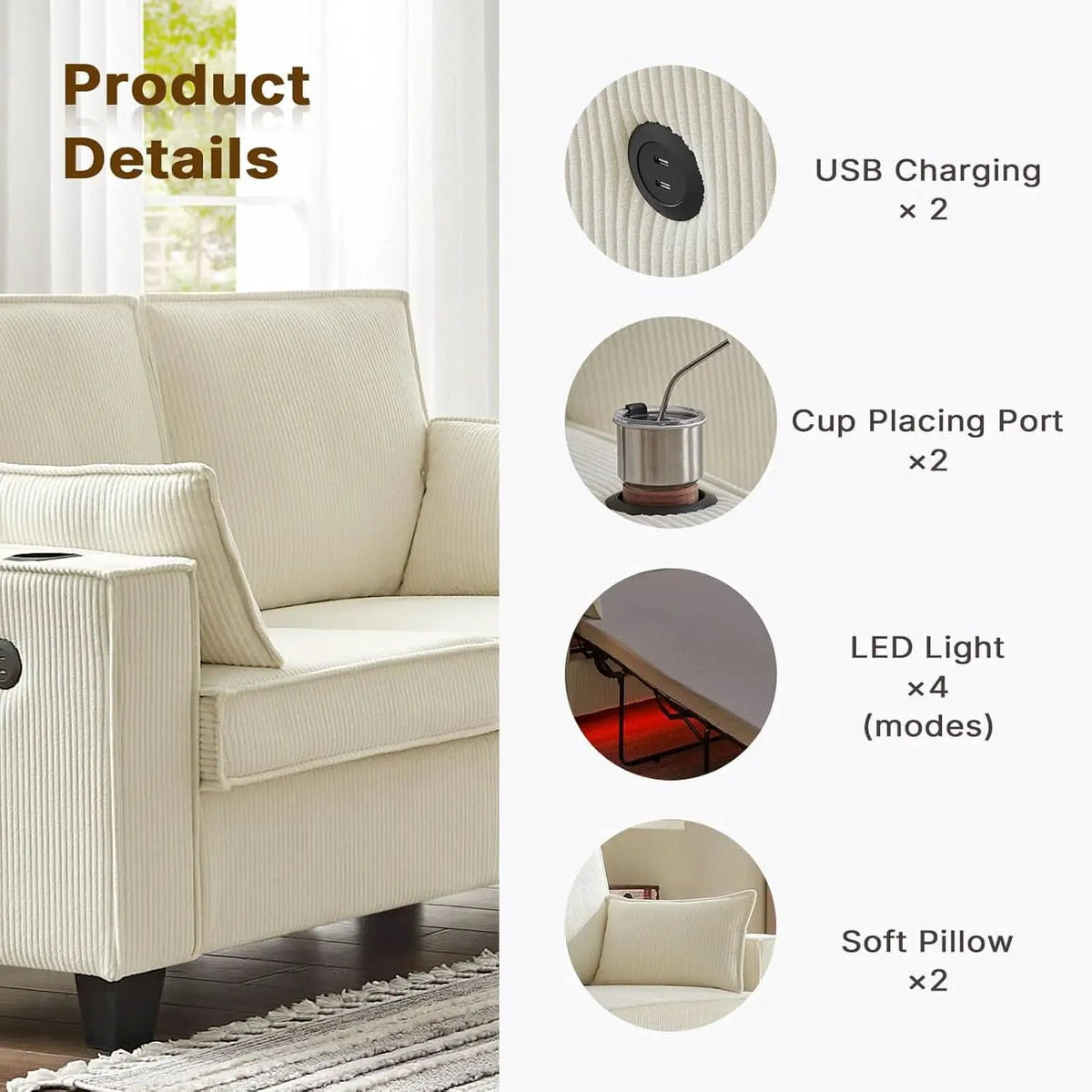 Beige 65-Inch Sleeper Sofa Bed, 2-in-1 Convertible from PriceLows™