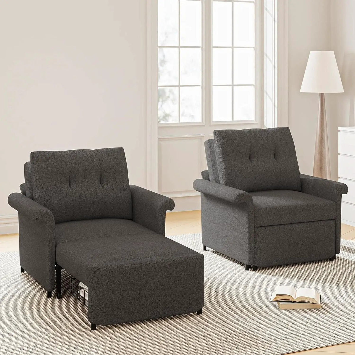 Dark Gray Lambswool Fabric Textured Sofa Bed Chair Storage from PriceLows™