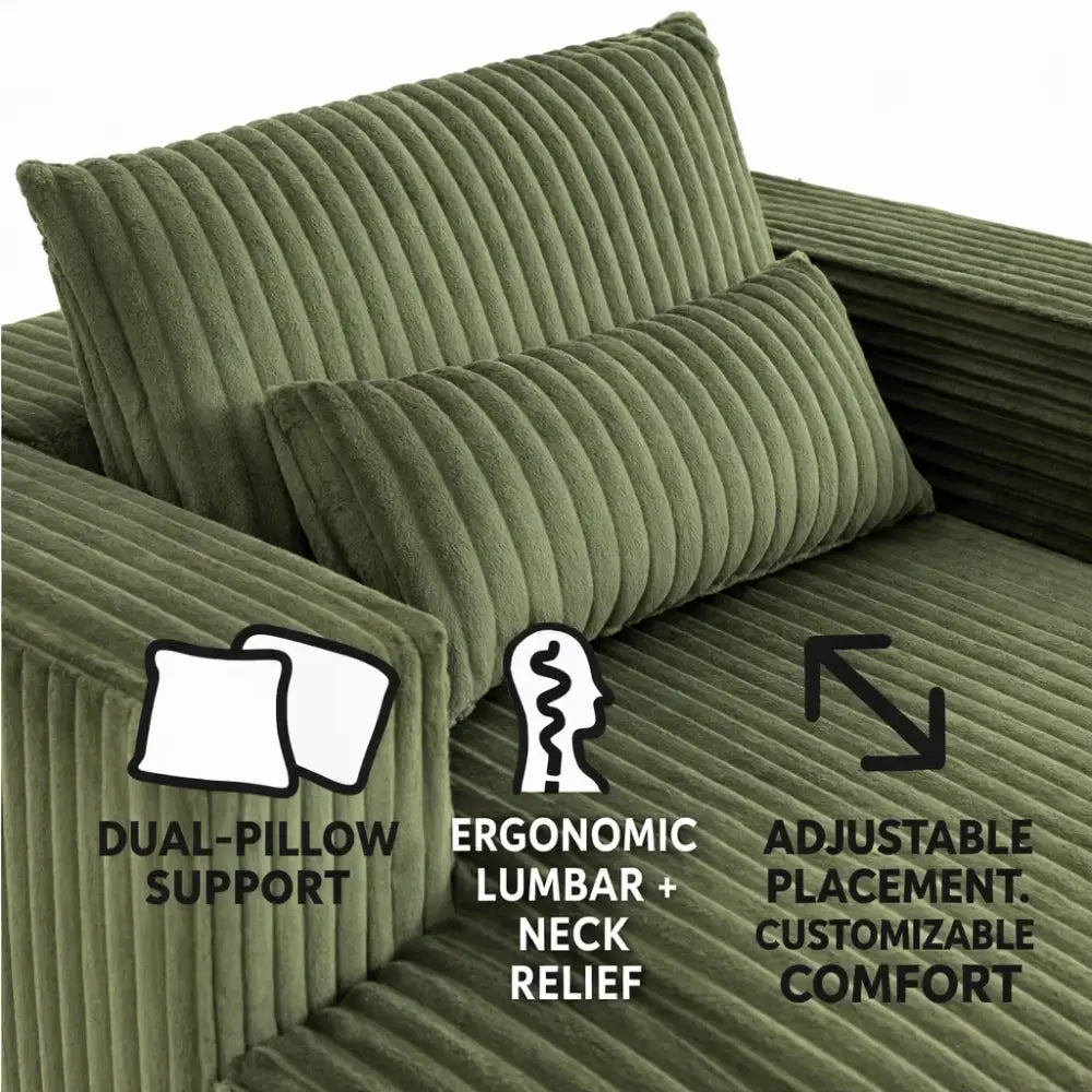 Sofa Bed 62.6" x 48.23", 1-2 Seater Compressed Couch with 2 Lumbar Pillows, Soft Skin-Friendly Corduroy Fabric, Modern Convertible Sleeper for Living Room, Bedroom & Apartment, Ships in 1 Box, Green from PriceLows™