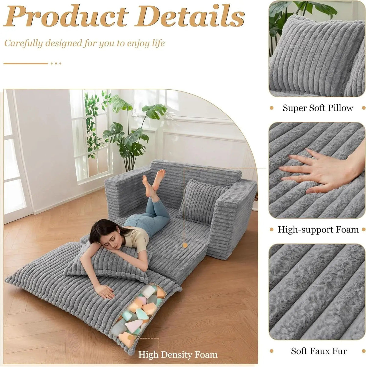 Dark Grey Interconvertible Sleeper Sofa Bed Cushions from PriceLows™