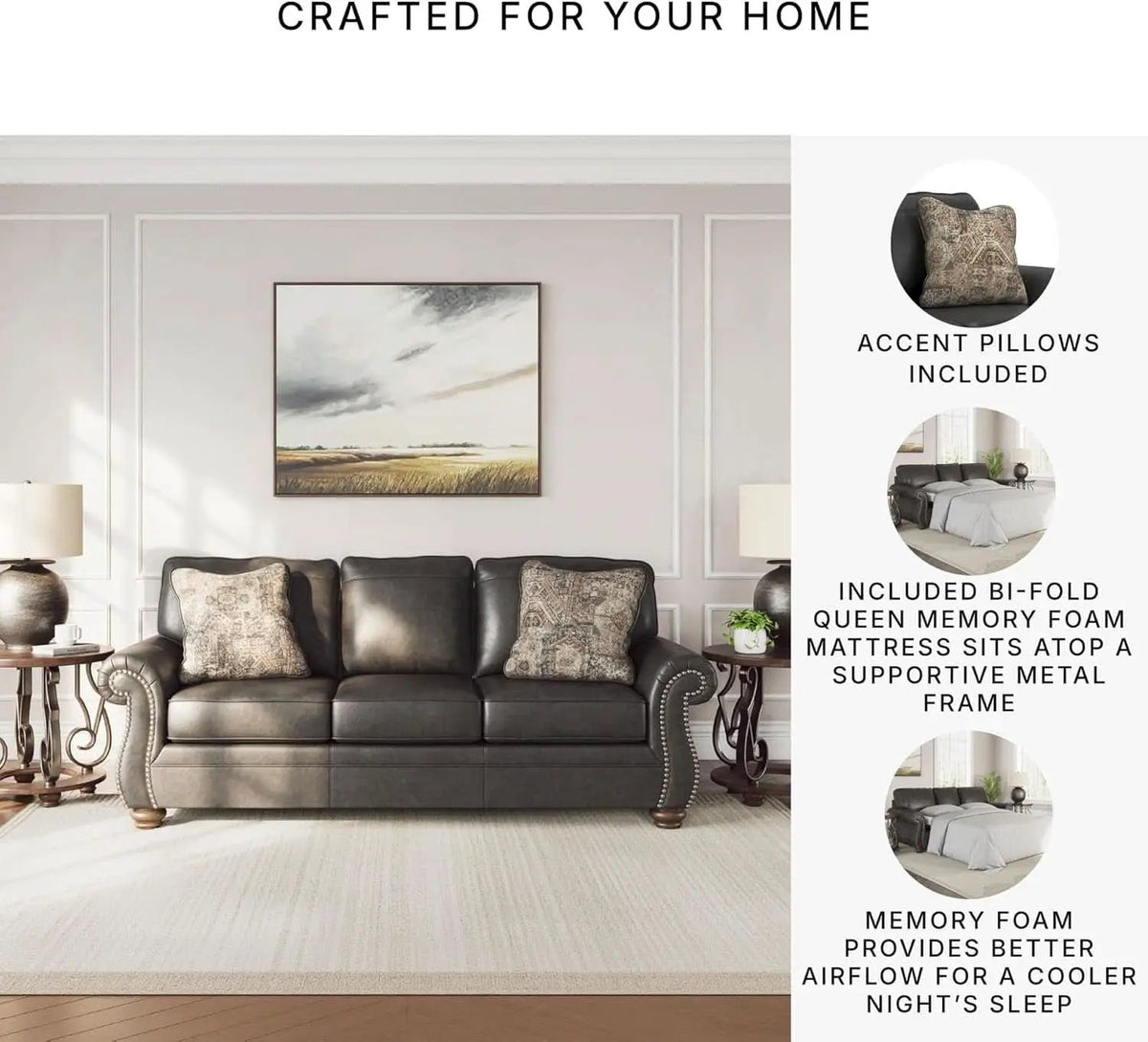 Queen Sofa Sleeper Anthracite Black Memory Foam Ultra from PriceLows™