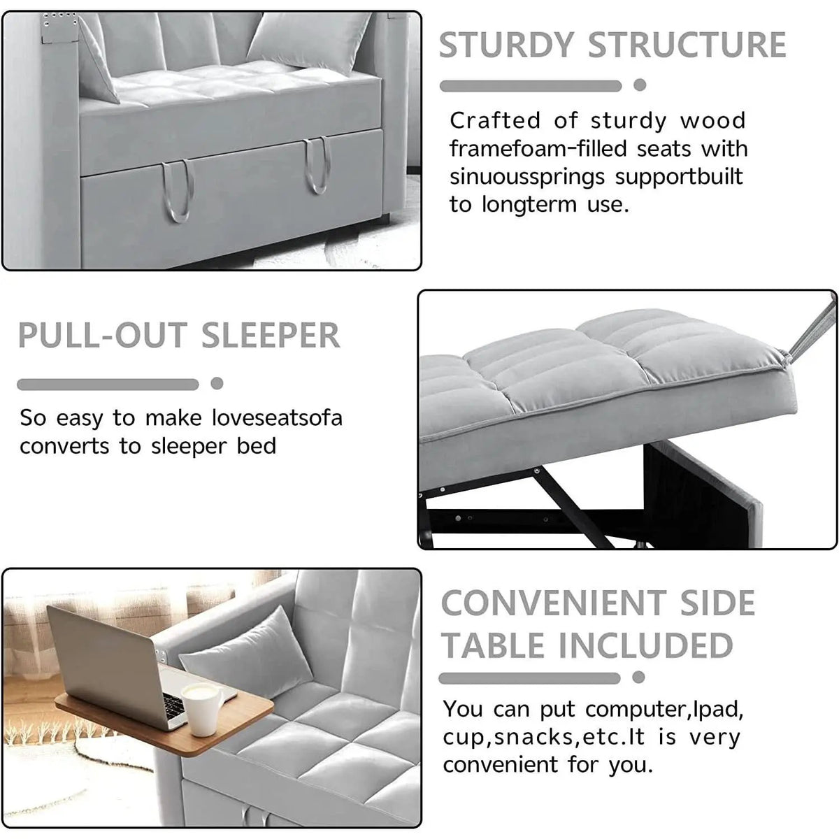 Sofa Bed With Hidden Table Velvet Fabric For Small Spaces from PriceLows™