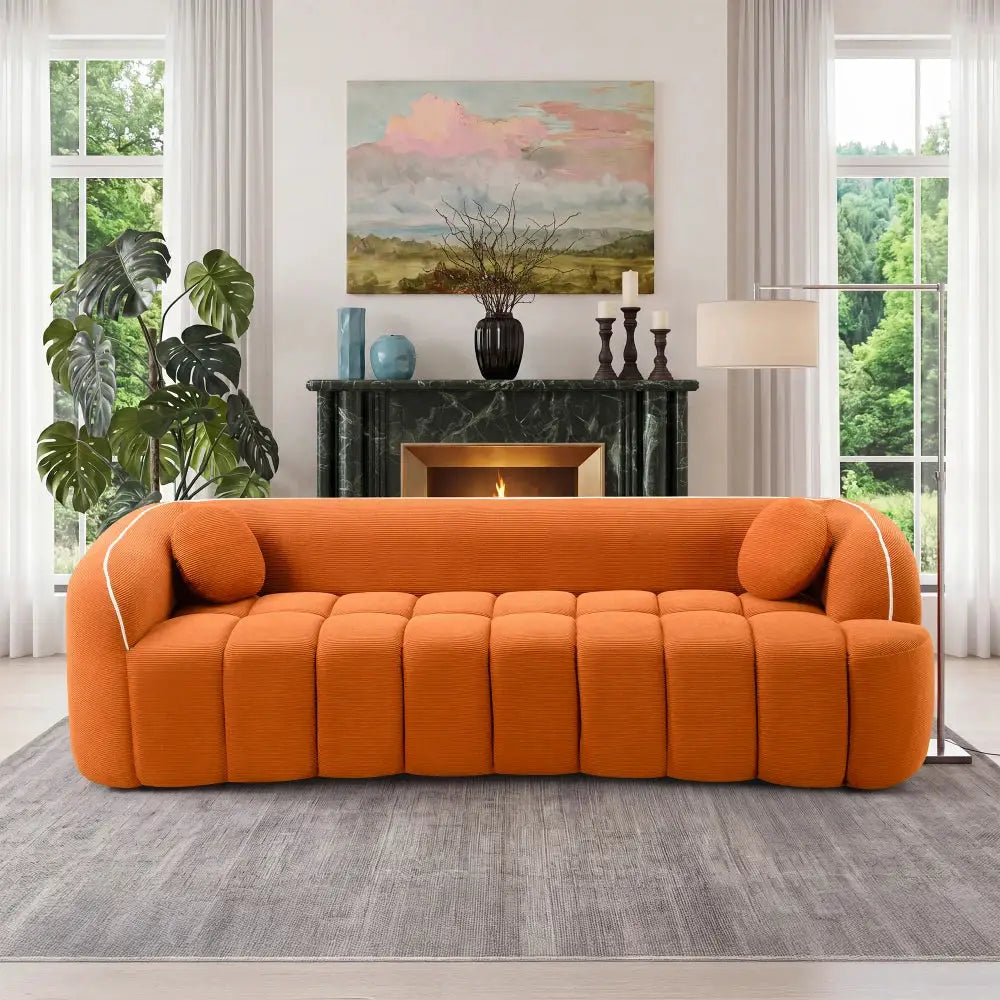 98.4" 3-Seater Corduroy Compressed Cloud Sofa, Bubble Channel Tufted Deep Seat Couch Included 2 Matching Pillows, Modern Vacuum Packed Sofa with Zero Assembly Needed, Soft Fluffy Seating Furniture Perfect for Apartment, Livin from PriceLows™