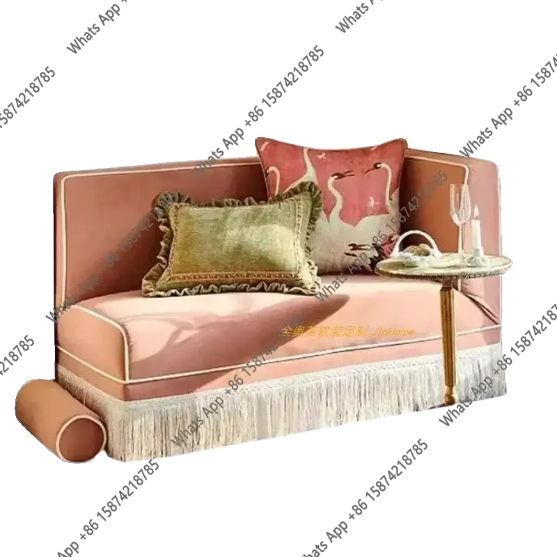 Sofa | French Retro Style | Pink Fringe Fabric | Single from PriceLows™