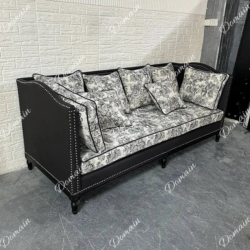 American retro printed sofa villa living room three-person straight row sofa French simple small apartment leather art sofa from PriceLows™