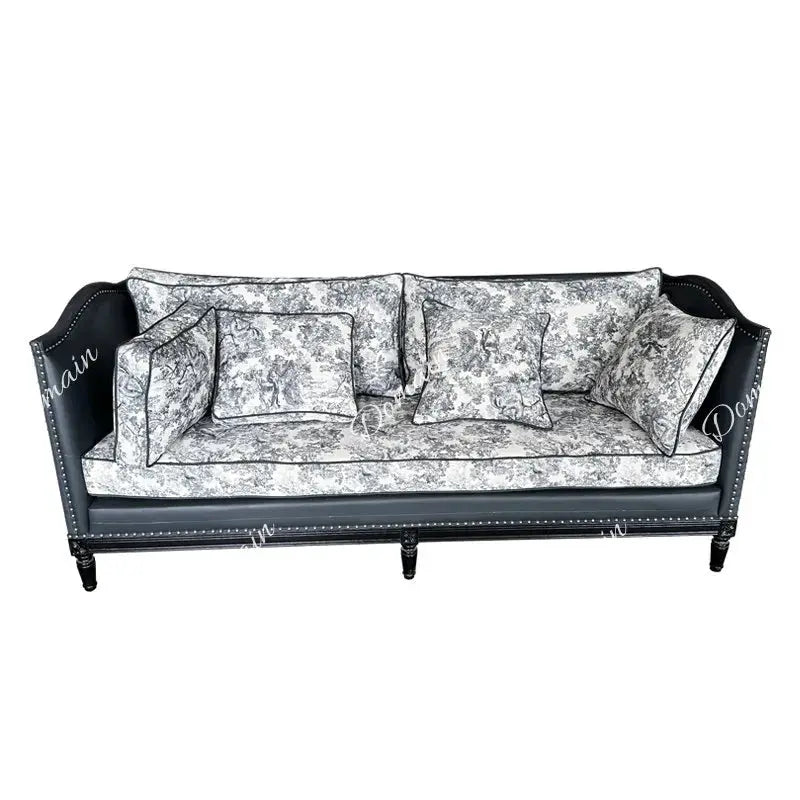 American retro printed sofa villa living room three-person straight row sofa French simple small apartment leather art sofa from PriceLows™