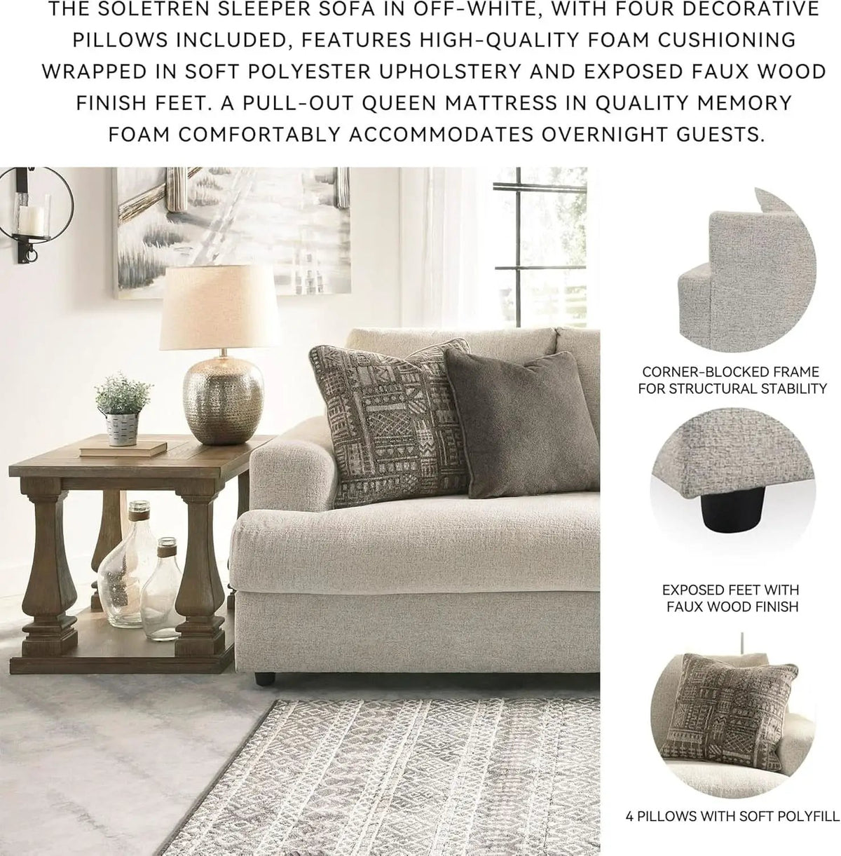 Soletren Premium Chenille Queen Sofa Sleeper White from PriceLows™