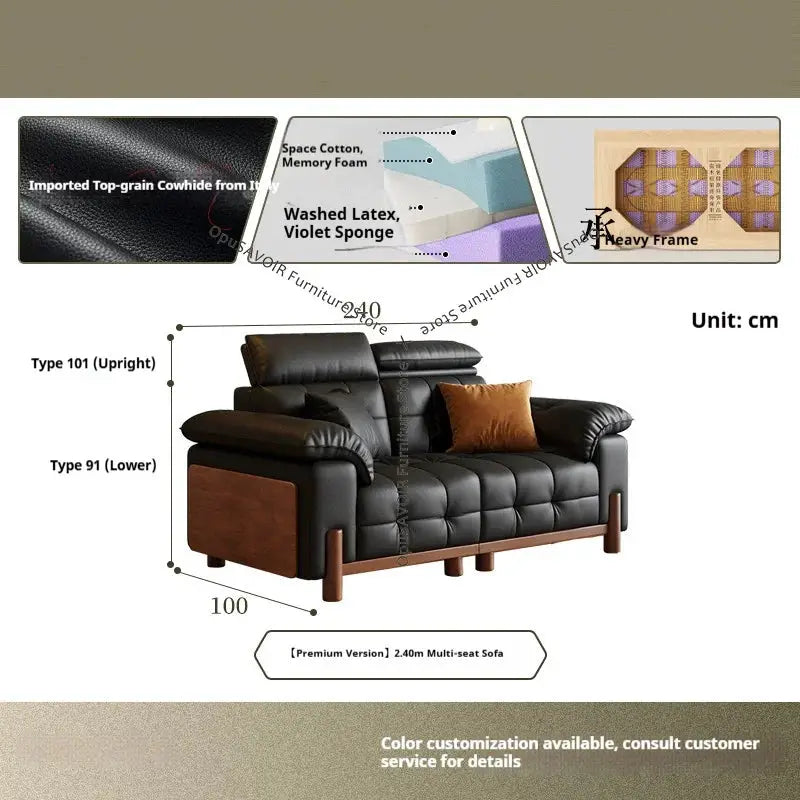Sofa | Solid Wood Frame | Top Grain Leather | Mid-Century Modern from PriceLows™