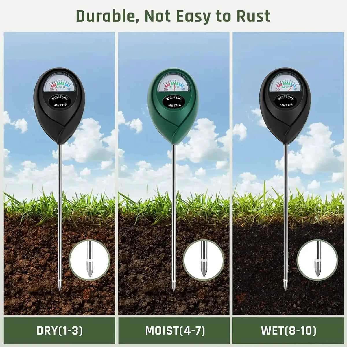 Soil Moisture Meter for Plants, No Battery Needed, Indoor Outdoor Use, Green+Black from PriceLows™