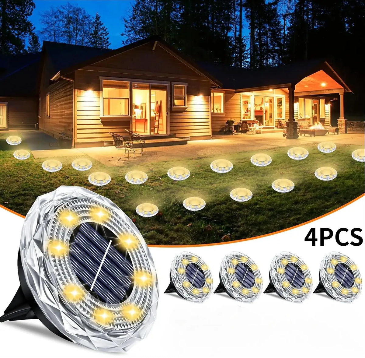 4/8/12PCS Solar Lights Outdoor Waterproof 8 LED Solar Ground Light Warm White Solar Buried Light for Patio Garden Lawn Driveway from PriceLows™