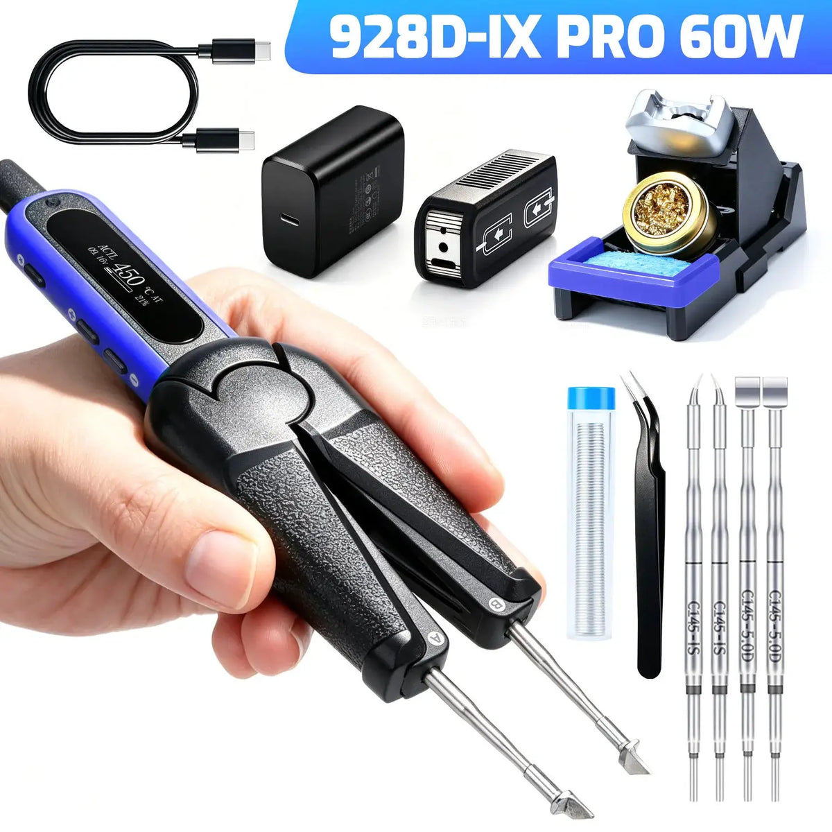 Portable Hot Tweezer Soldering Station 25W/60W Optional WEP 928D-IX Soldering Iron Kit For Precision DIY Hand Tool Support PD/QC from PriceLows™