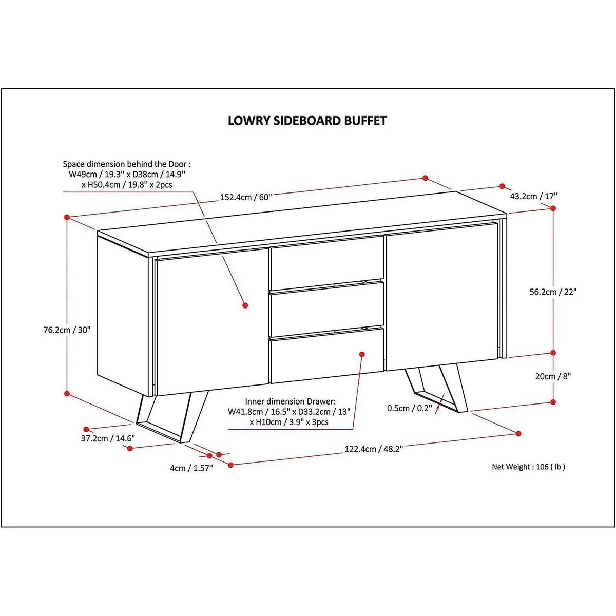 Solid Acacia 60 Inch Modern Sideboard Buffet With Wine Rack from PriceLows™