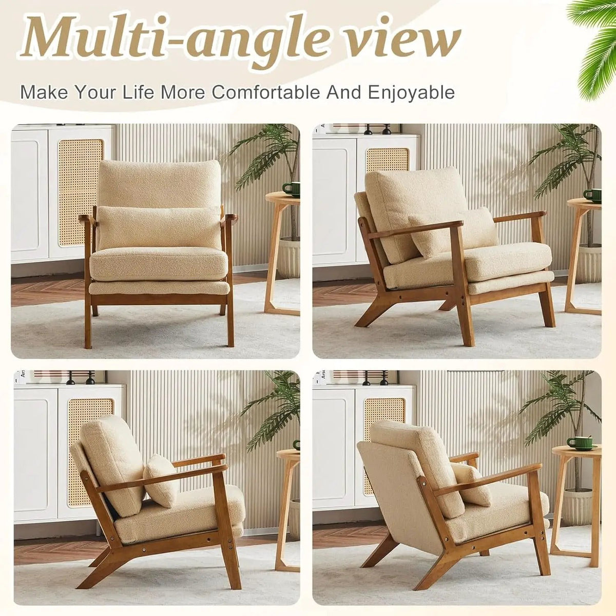 Solid Wood Armchair Khaki Teddy Velvet Upholstery With Pillow from PriceLows™