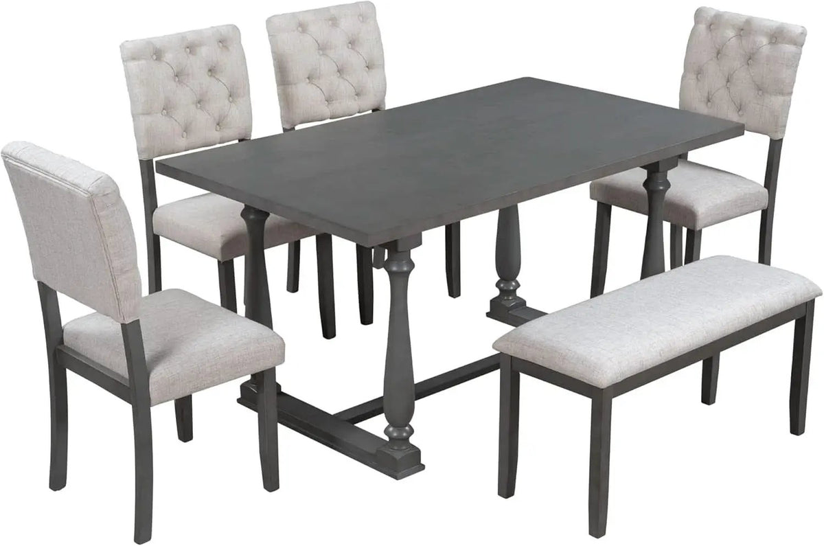 Six Person Premium Solid Wood Dining Table Set Bench from PriceLows™