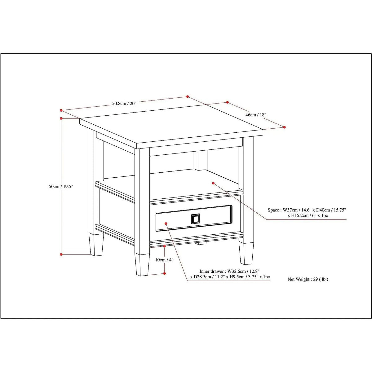 Solid Wood Rectangle End Table With Drawer Farmhouse Grey from PriceLows™